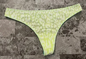 NWT VICTORIA'S SECRET MEDIUM YELLOW LEOPARD TEAL NETTED MESH RARE THONG PANTIES - Picture 1 of 3