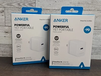 2 NEW Anker Powerport III 20W PD USB-C FAST CHARGING HIGH SPEED WALL CHARGER  - Image 1 of 4