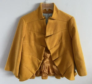 Anthropologie Tabitha Terrace Mustard Yellow Wool Blend Ruffle Blazer Jacket 6 - Picture 1 of 5