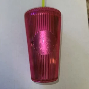 Starbucks 2023 Dragonfruit Irridescent Pink 16oz Ridged Cold Cup Grande Tumbler - Picture 1 of 6