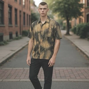 Georg Roth Germany Geometric Camp Shirt Multicolored Short Sleeve Shirt Mens L - Picture 1 of 20