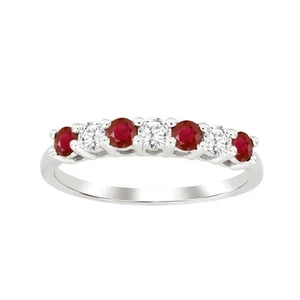 Women Band Ring 0.65ct Ruby Round Natural Diamond 14k White Gold Red Cluster - Picture 1 of 1