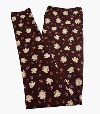 LuLaRoe Leggings TC Tall Curvy GHOST BURGUNDY RED Halloween Autumn Fall Flower - Image 1 of 4