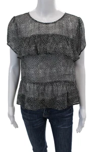 Joie Womens Silk Textured Short Sleeve Scoop Neck Polka Dot Black Size S - Picture 1 of 7
