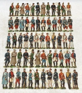 Victorian Die Cut Uncut Scrap Sheet Raphael Tuck 948 German & Russian Soldier L1 - Bild 1 von 10