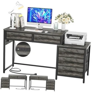 Computer Desk with 5 Drawers, Reversible Office Desk with Power Outlet and USB - Picture 1 of 8