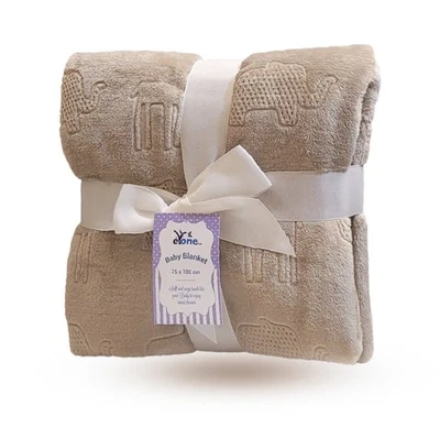 Brown Animal Embossed Baby Fleece Blanket Soft & Warm 75x100cm - Image 1 of 4