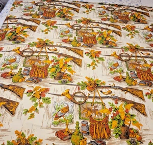 Vintage Americana Fabric Musket, Hunting Bag & Dogs, Pheasant, Horn 1 1/3 Yards - Picture 1 of 5