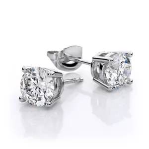14k White Gold Round Diamond Stud Earrings. Total 0.31 cts - Picture 1 of 8