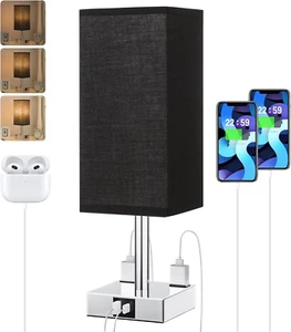 Touch Bedside Table Lamp for Nightstand - 3-Way Dimmable Night Lamp with USB a + - Picture 1 of 8