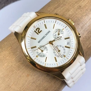 Michael Kors Women MK-5406 White Dial Date Chronograph Rubber Quartz Watch7 3/4" - Picture 1 of 15