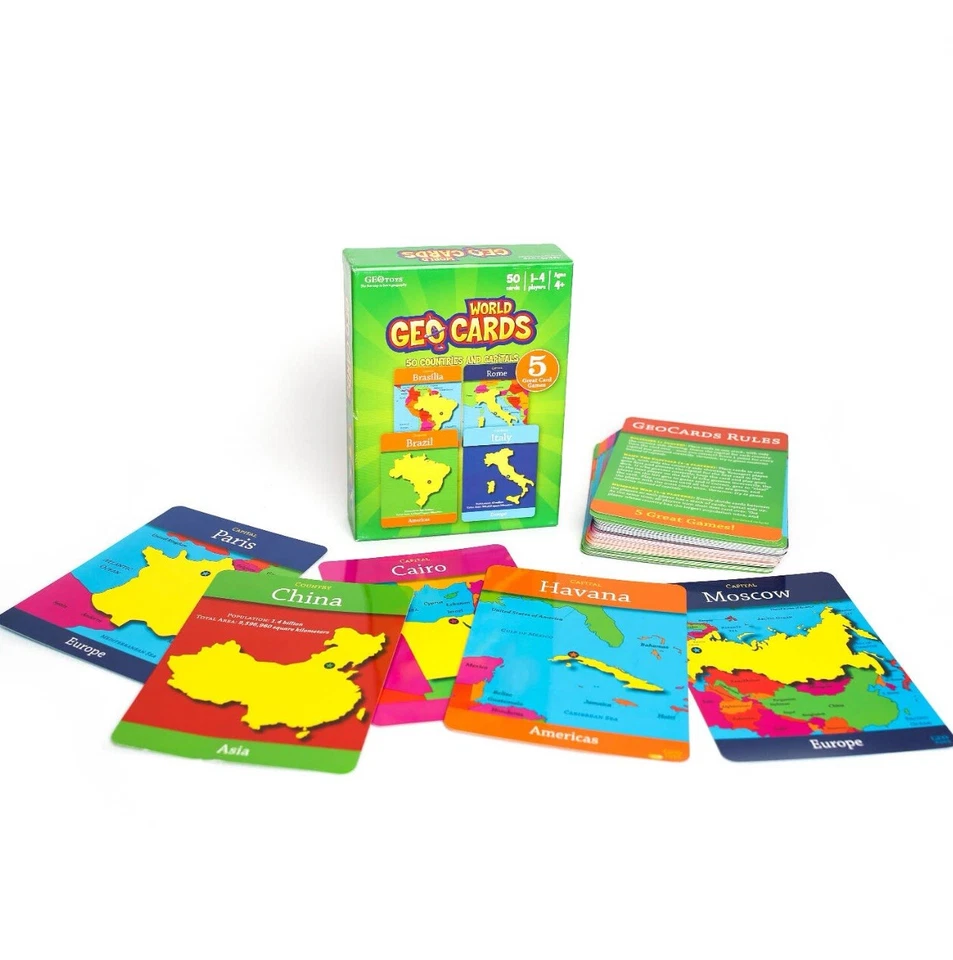 Geo Cards World Educational Geography Card Game 50 Countries Capitals Homeschool
