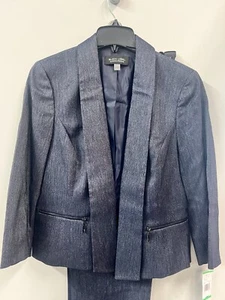 Evan Piccone luxuriöser blauer Denim-Hosenanzug mit Polyesterfutter - 3/4-Arm Jacke - Bild 1 von 10