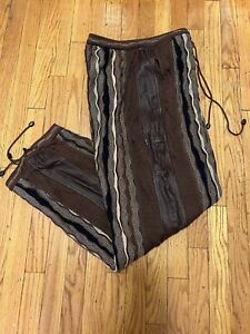 Rare Vintage COOGI Brown Knit Sweater Track Pants With Leather Trim Mens 2X