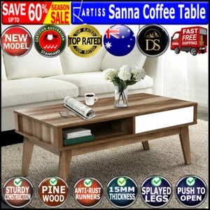 Artiss Coffee Table Storage Tables 2 Drawers Shelf Scandinavian Wooden White - Picture 1 of 10