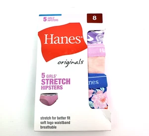 Hanes Originals Girls Sz 8 Pink Floral Stretch Hipsters Underwear 5 Pair Pack - Picture 1 of 5