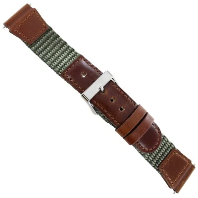 19mm Speidel Express Swiss Army Style Olive Nylon Brown Leather Watch Band Short - Imagem 1 de 4