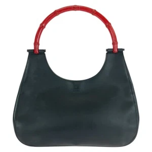 GUCCI Bamboo 001 3739 Shoulder Bag Black Red SilverHardware leather - Picture 1 of 10