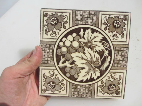Antique Ceramic Tile Victorian Floral Flower Leaf Art Nouveau MINTON Pre-1884 Cover