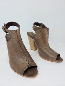 Peter Nappi Womens US 7 EU 38 Brown Leather Ankle Boots Peep Toe Heels Booties - Picture 1 of 11