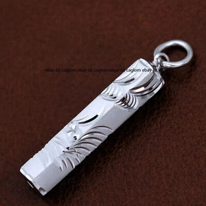 Pure Platinum 950 Men Women Lucky Carved Pattern Hexagon Column Pendant 1.9g - Picture 1 of 3