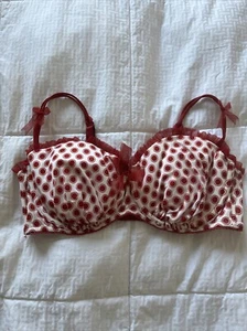 Cacique Womens 42DD Polka Dot Balconette Underwire Bra Ruffle Bow Trim Red White - Picture 1 of 5