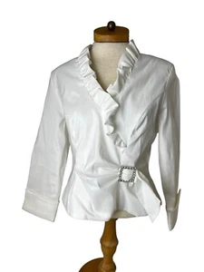 XSCAPE by Joanna Chen Women’s Size 10 Back Zip Ruffled Blouse Rhinestone Belt - Picture 1 of 10