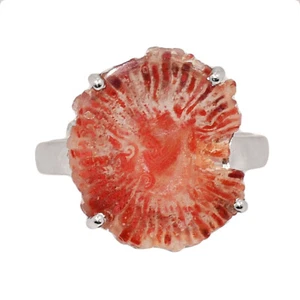 Natural Red Horn Coral, Rileys Canyon, Utah 925 Silver Ring s.9.5 CR59567 - Picture 1 of 1