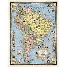 1942 Ernest Dudley Chase Pictorial Map South America Large Wall Art Print 18X24