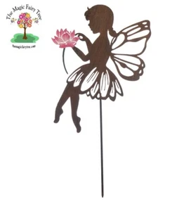 XL Metal Fairy Stake Silhouette Garden Decor Fairies lotus butterfly wand - Picture 1 of 7