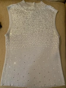 Investments Ärmelloser Pullover Pailletten Damen Silber Stretch Karriere L - Bild 1 von 7