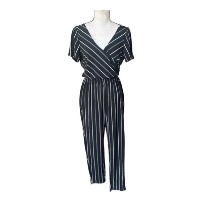 Комбинезон Express в черно-белую полоску с запахом S короткий рукав v-образным вырезом длина 54 дюйма - Изображение 1 из 4