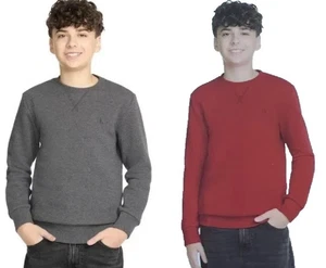 Calvin Klein Youth Frenc Terry Crewneck Sweatshirt, Grey, Red L 14/16, XL 18/20 - Picture 1 of 11