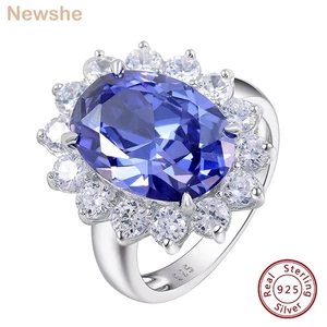 Anillos de compromiso Newshe vintage de tanzanita azul ovalados de plata de ley 925 maciza para - Imagen 1 de 7
