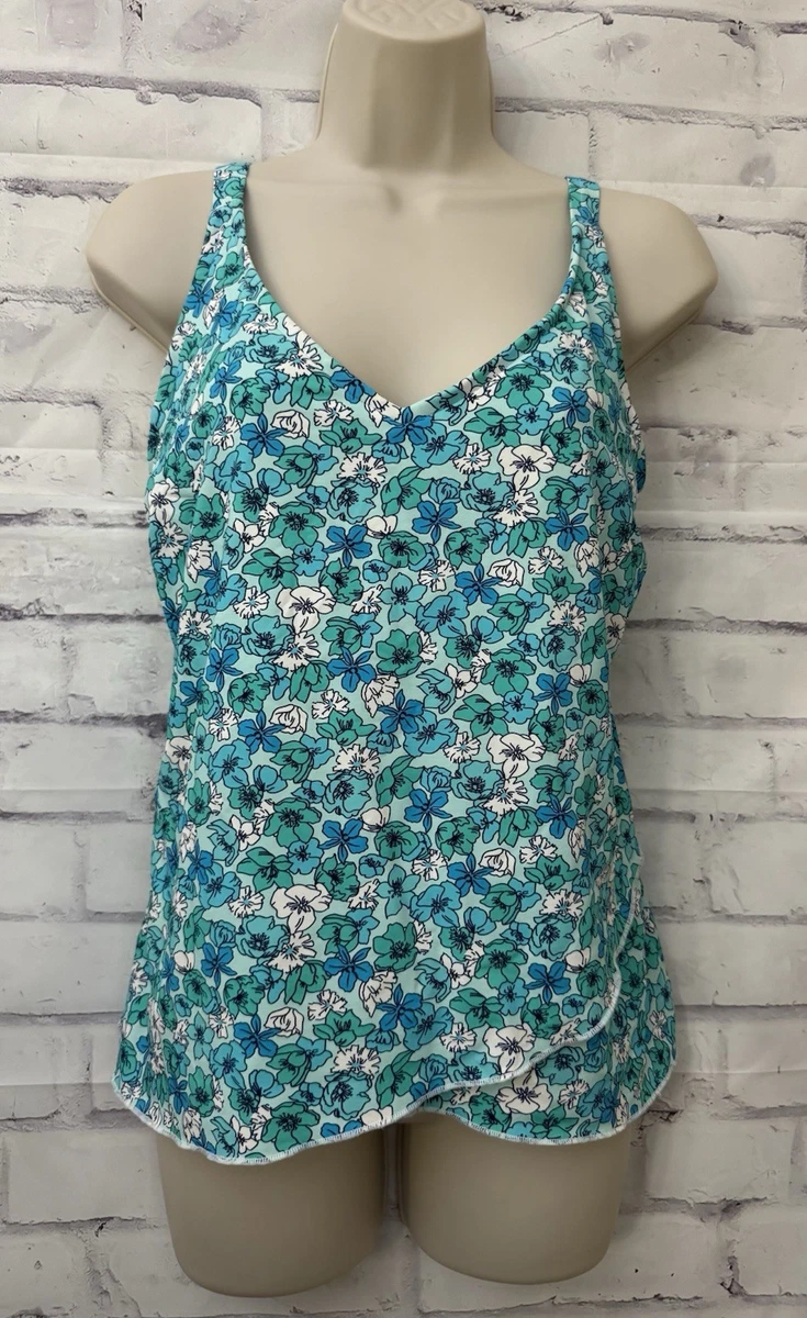 Lands' End Women's Tankini Top - Blouson Tummy Control Swimsuit With Adjustable Straps, Black Havana Floral, Size 2