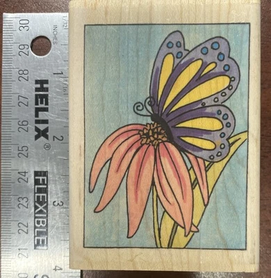 Whipper Snapper Rubber Stamp Butterfly On Flower CW533 - Image 1 of 4