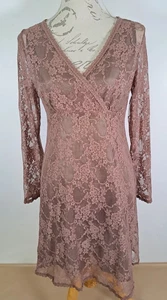AVOCA ANTHOLOGY Boho Dress Brown Lace Slip with Liner Lagenlook Size 2 UK 12 - Picture 1 of 23