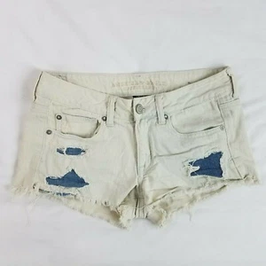 American Eagle Shortie Stretch Shorts Light Wash Distressed Pocket Size 6 - Picture 1 of 5