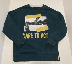 ZARA Boys Sz 8 Green Graphic Print Dare to Act Pullover Sweater - Picture 1 of 4