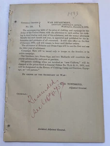 Folleto antiguo folleto guía de precios de equipo militar del Departamento de Guerra de los Estados Unidos de 1874 - Imagen 1 de 4