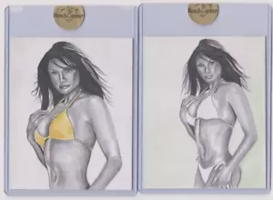 Traci Bingham 2008 BenchWarmer 4x5 Box Topper Sketch 1/1 -- 2 Card Lot - Picture 1 of 4