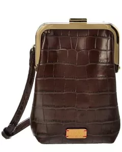 Frances Valentine Chocolate Brown Maxine Croc-Embossed Leather Crossbody - NWT - Picture 1 of 18
