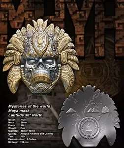 Niue 2024 Maya Mask 2oz Silver coin Mysteries of the World only 199pcs made - Picture 1 of 3
