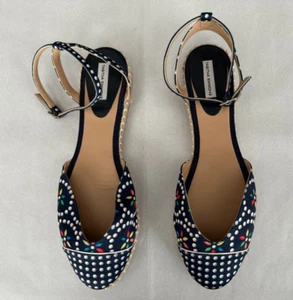 Tabitha Simmons Polka Dot Ankle Strap Flat Espadrilles - EUC - Size 9 / 40 - Picture 1 of 10