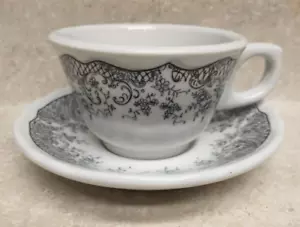 Vintage 30er Shenango Porzellan Teetasse und Untertasse Hotel Restaurantgeschirr mit BK Spitzenrand - Bild 1 von 8