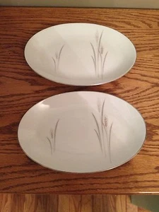 2 STEAK Plates Max Schonfeld PLATINUM WHEAT Pattern Fine China Japan SERVING - Picture 1 of 9