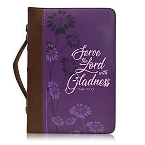Purple Bible Cover Case for Women Serve The Lord with Gladness Psalm 100:2 Large