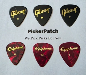 GIBSON EPIPHONE HEAVY MEDIUM THIN BLACK RED 351 SHAPE Guitar Picks 6 Picks #126 - Picture 1 of 1