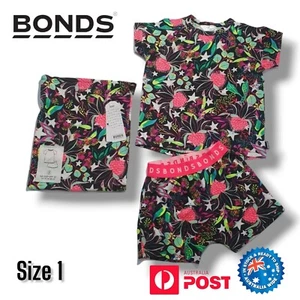 Bonds Baby Girls Size 1 PJ Kids Sleep Short Set Girls Black Waratah Flower Print - Picture 1 of 12