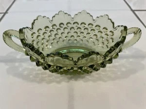 VTG Fenton Hobnail Colonial Green Glass Nut Bowl w/Handles (7”) Bowl: 5” - Picture 1 of 7